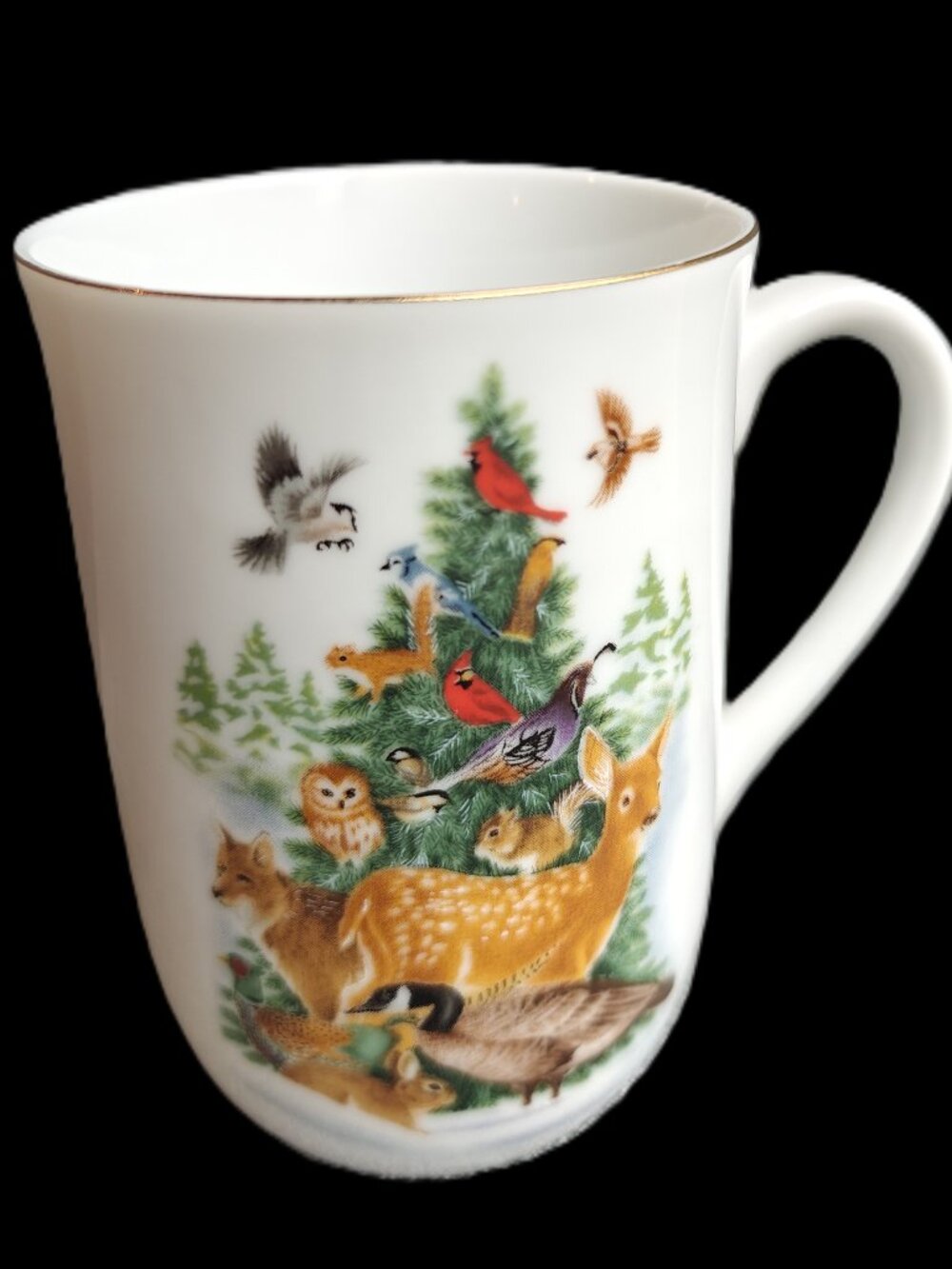 Vintage Otagiri Gibson Woodland Mug – Deer, Fox, Owl & Forest Animals Gold Rim